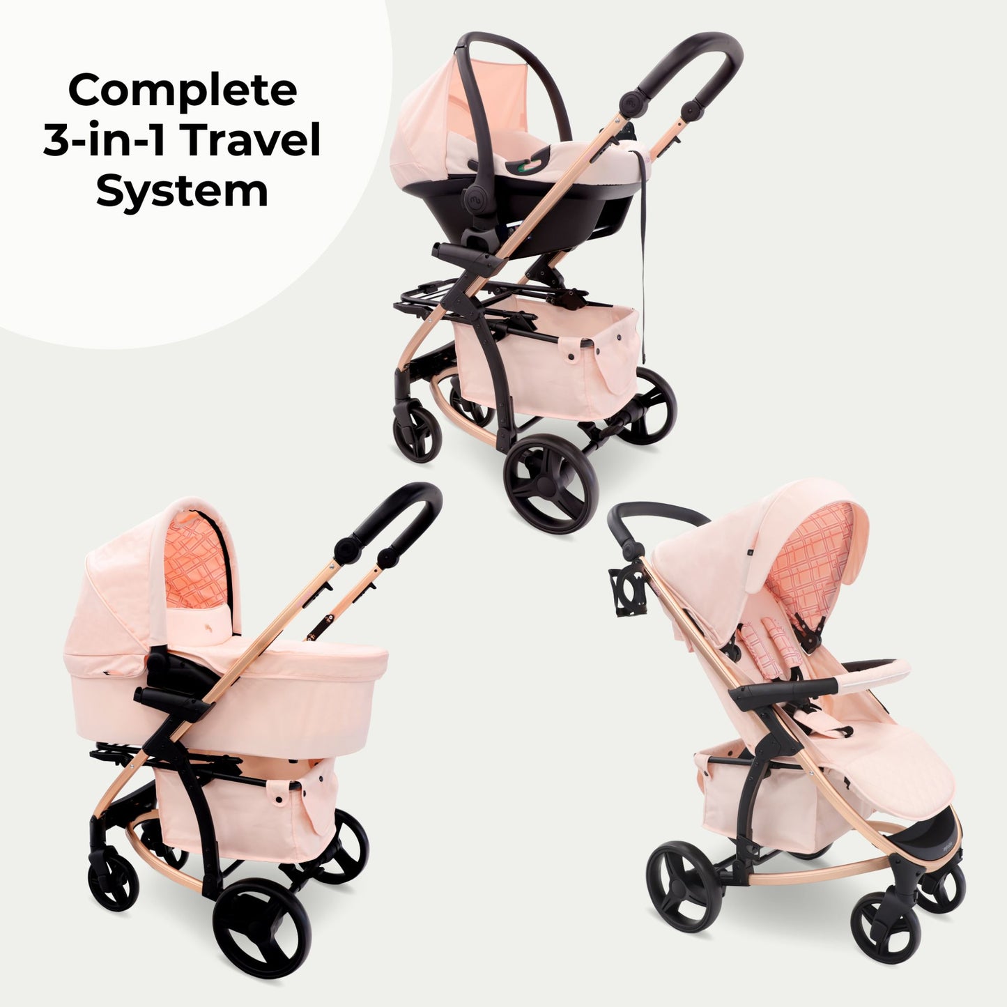 My Babiie MB200i 3-in-1 Travel System with i-Size Car Seat - Pink Plait, Blue Plaid, Onyx Black,  Blush, Oatmeal & Black Leopard