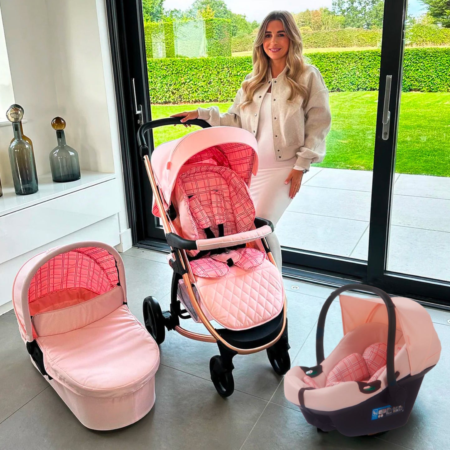 My Babiie MB200i 3-in-1 Travel System with i-Size Car Seat - Pink Plait, Blue Plaid, Onyx Black,  Blush, Oatmeal & Black Leopard