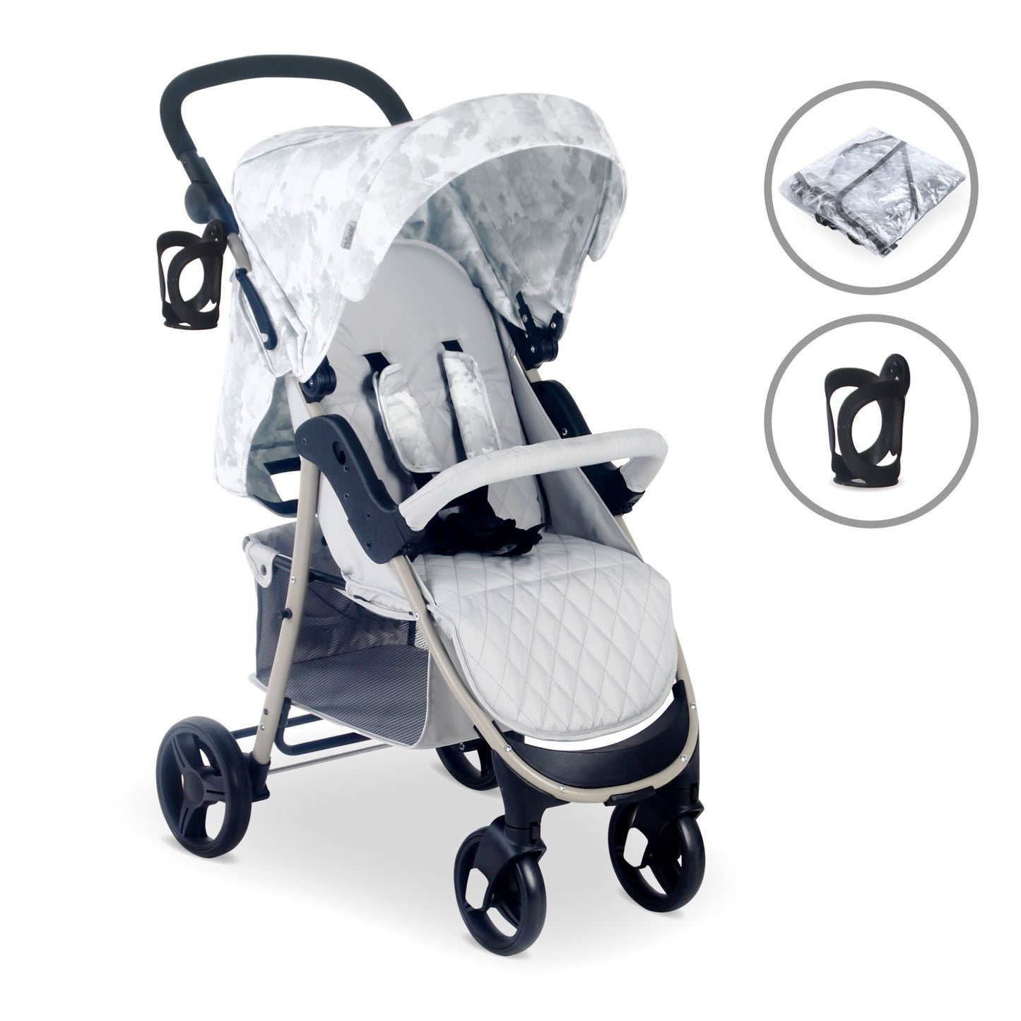 My BABIIE - MB30 Plus Pushchair - Grey Tie Dye, Black with Grey, Oatmeal & Pink Leopard