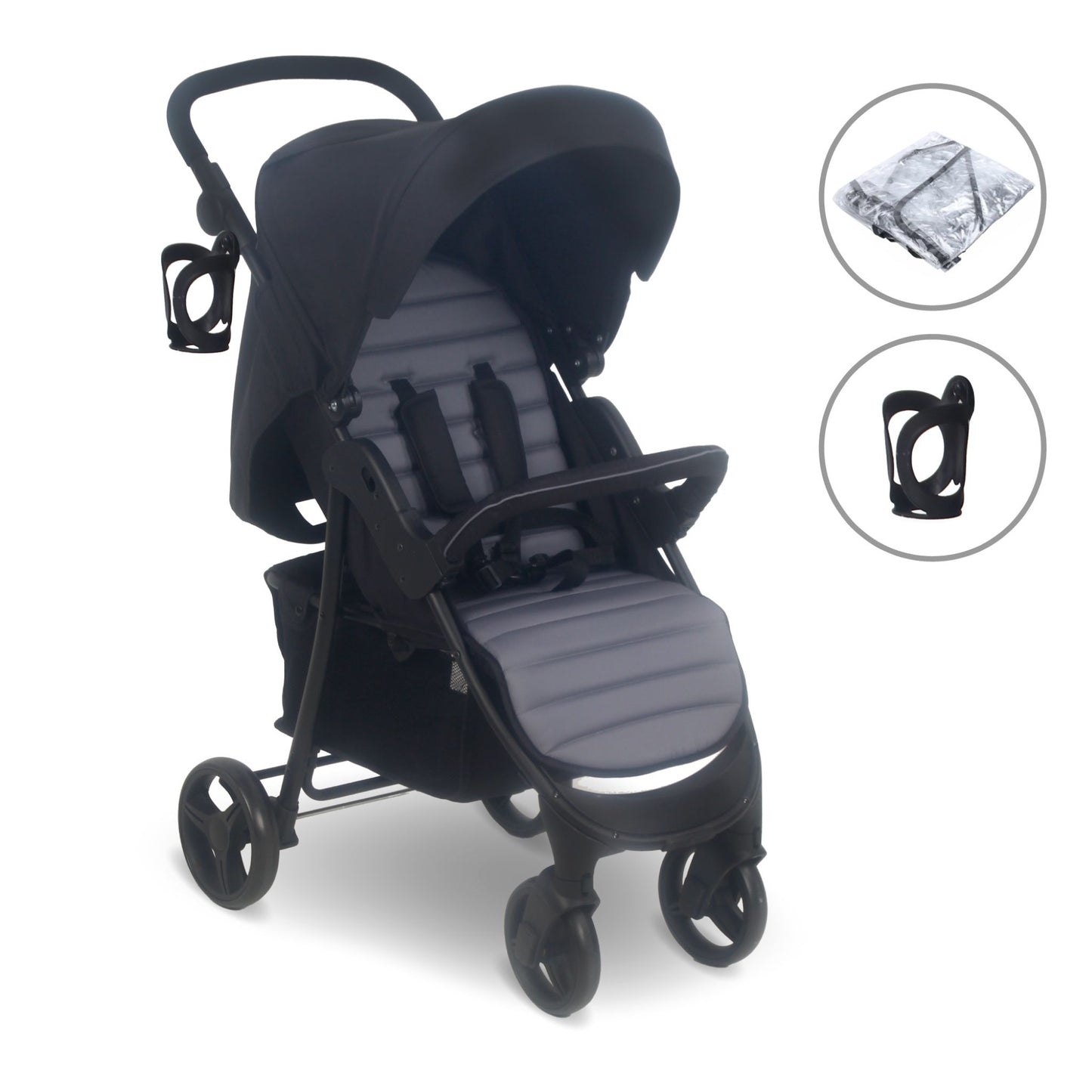 My BABIIE - MB30 Plus Pushchair - Grey Tie Dye, Black with Grey, Oatmeal & Pink Leopard