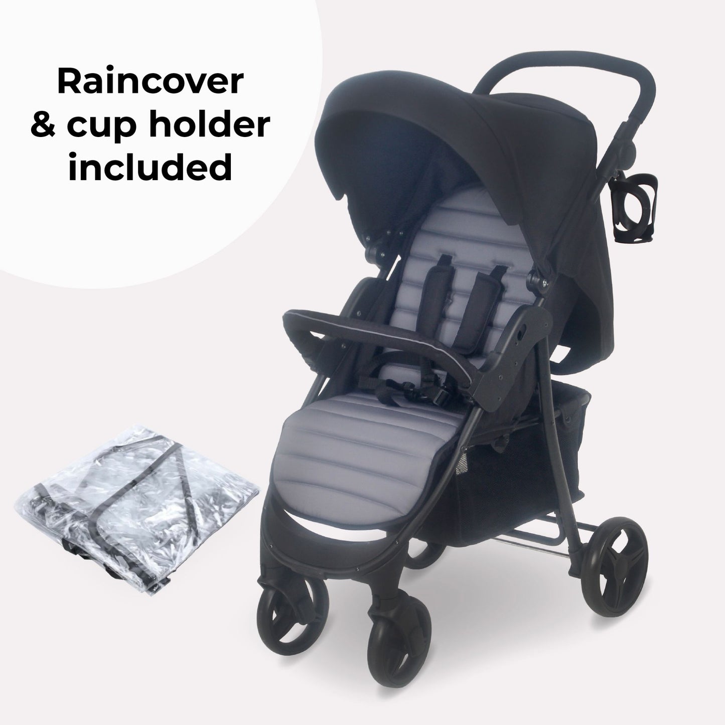 My BABIIE - MB30 Plus Pushchair - Grey Tie Dye, Black with Grey, Oatmeal & Pink Leopard