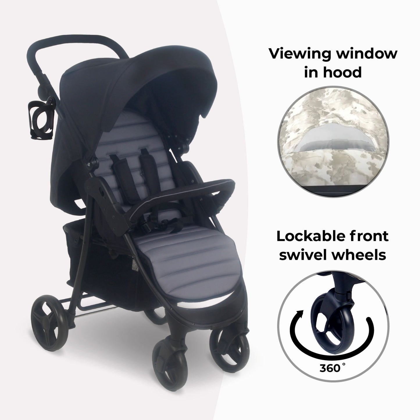 My BABIIE - MB30 Plus Pushchair - Grey Tie Dye, Black with Grey, Oatmeal & Pink Leopard