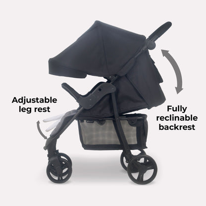 My BABIIE - MB30 Plus Pushchair - Grey Tie Dye, Black with Grey, Oatmeal & Pink Leopard