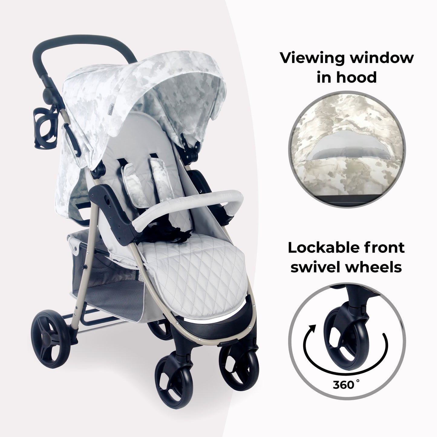 My BABIIE - MB30 Pushchair - Grey Tie Dye, Black with Grey & Oatmeal