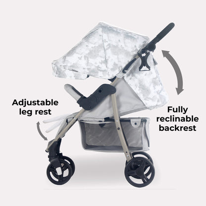 My BABIIE - MB30 Pushchair - Grey Tie Dye, Black with Grey & Oatmeal