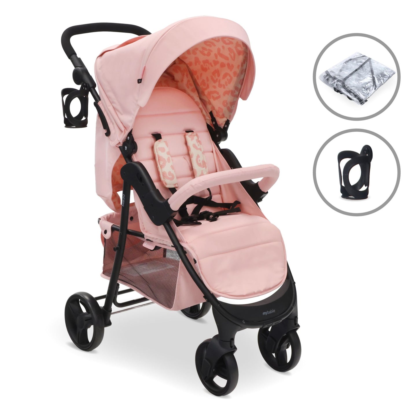 My BABIIE - MB30 Plus Pushchair - Grey Tie Dye, Black with Grey, Oatmeal & Pink Leopard