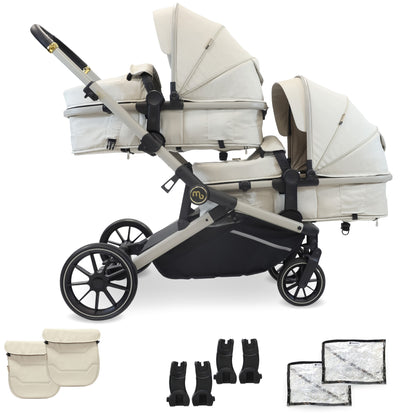 My Babiie MB33 Tandem Pushchair - available in colours Nude Giraffe, Black Leopard & Ivory