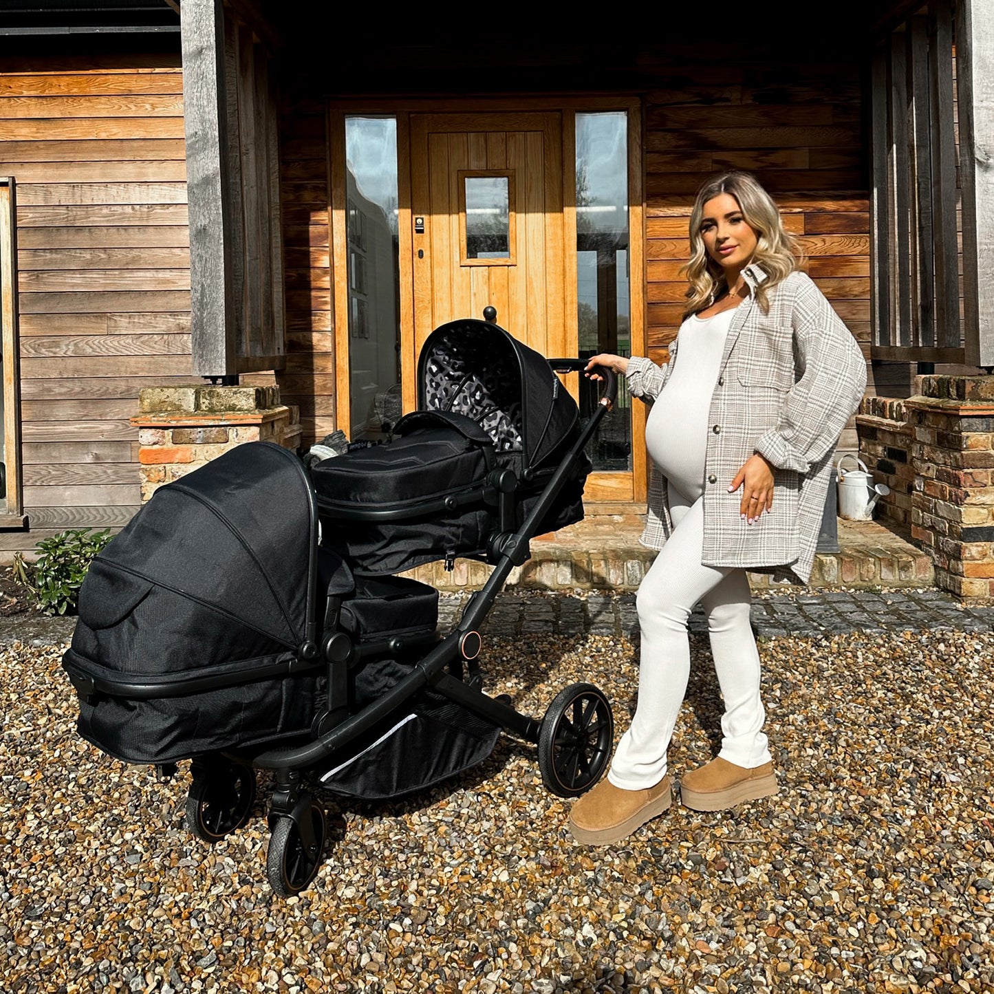 My Babiie MB33 Tandem Pushchair - available in colours Nude Giraffe, Black Leopard & Ivory