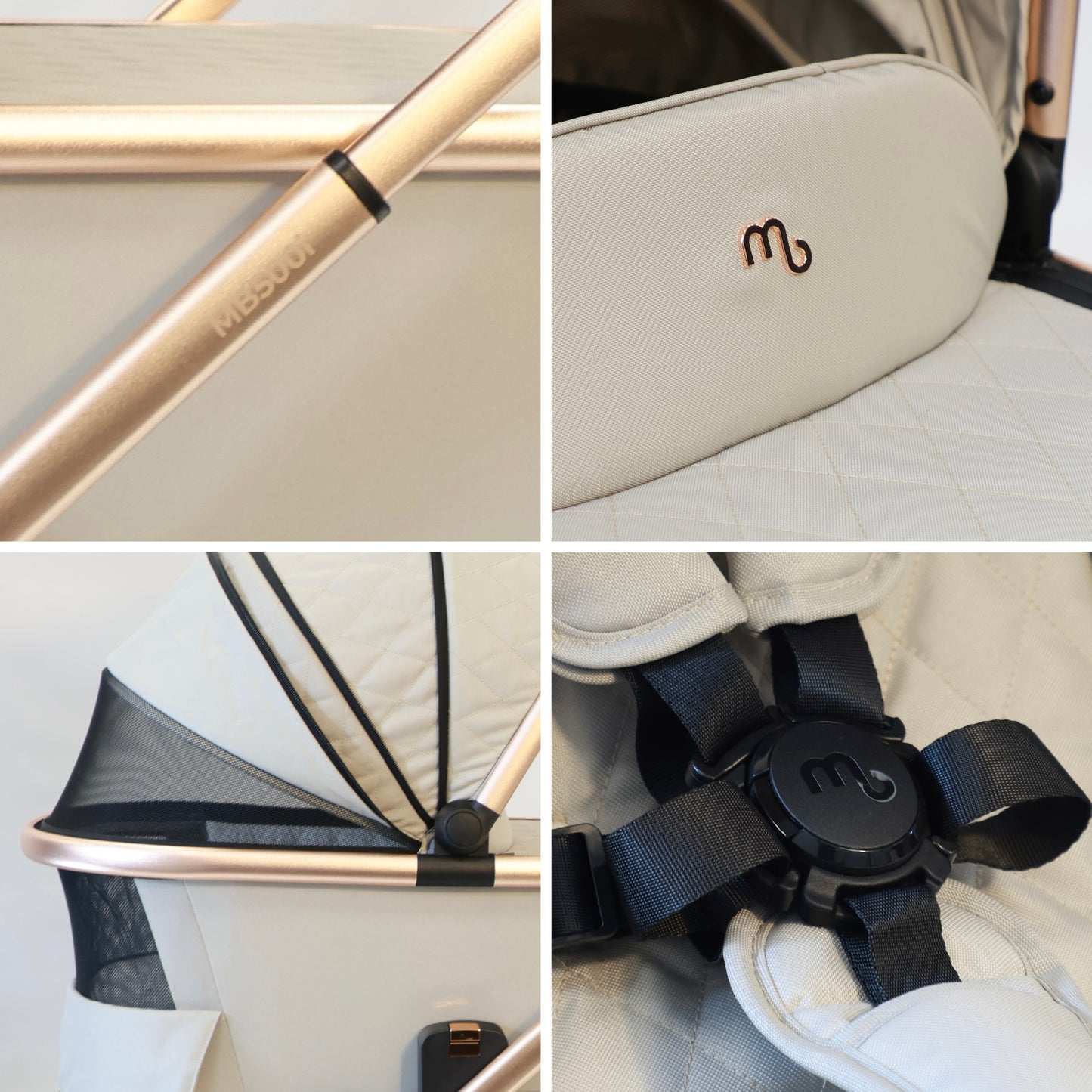 My Babiie MB500i 3-in-1 Travel System with i-Size Car Seat - Rose Gold Stone, Rose Gold Marble, Opal Blue , Obsidian Black, Moon Grey, Almond