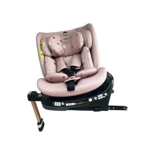 My Babiie Samantha Faiers Spin Group 0+/1/2/3 i-Size Isofix Car Seat - Pink Polka (MBCSSPINSFPP) Stylish pink with rose gold polka dots