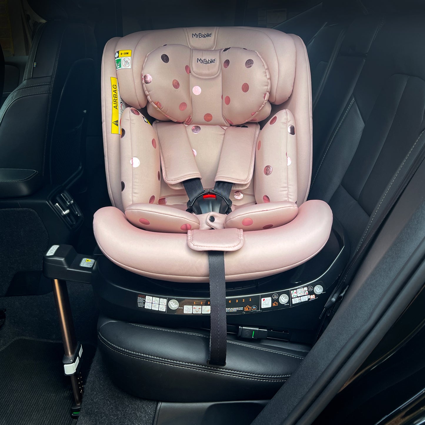 My Babiie Samantha Faiers Spin Car Seat Group 0+/1/2/3 i-Size Isofix Car Seat - Stylish Quilted Pink Polka (MBCSSPINSFPP)