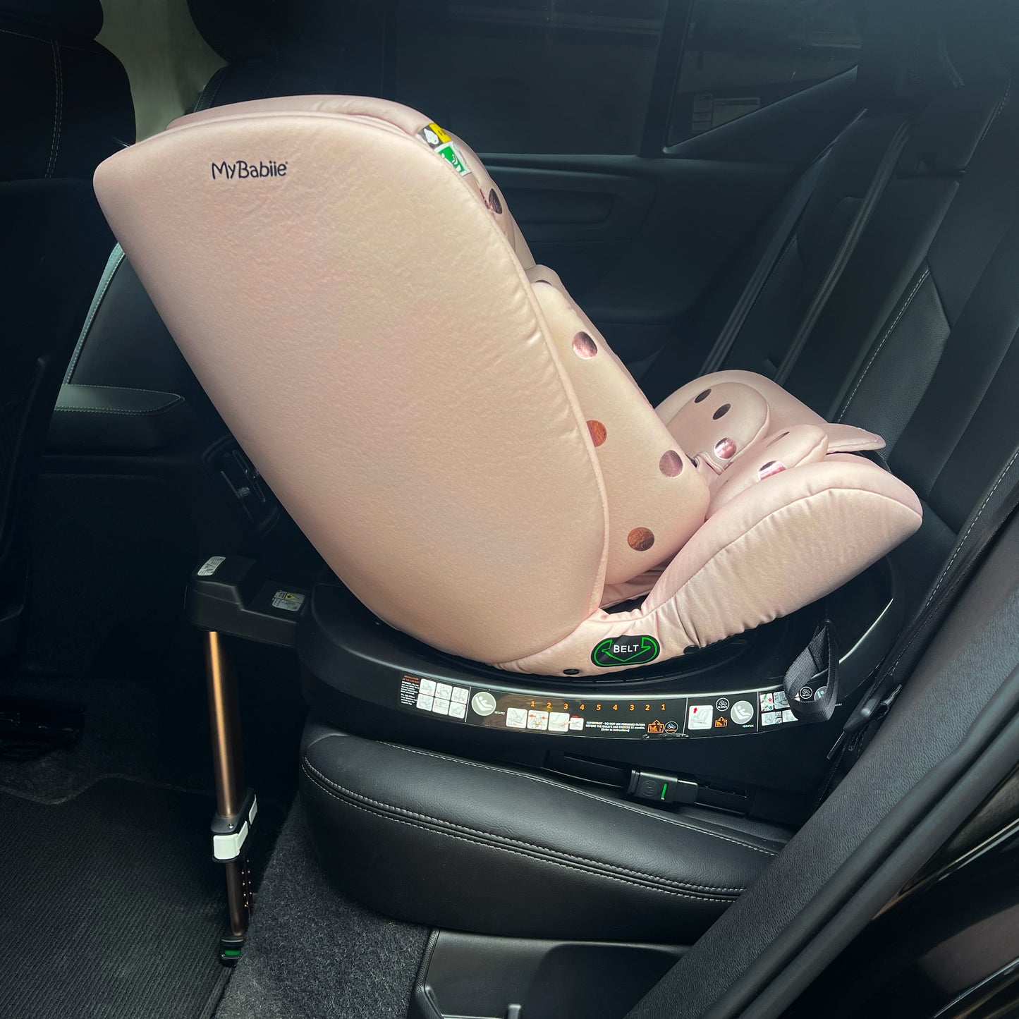 My Babiie Samantha Faiers Spin Car Seat Group 0+/1/2/3 i-Size Isofix Car Seat - Stylish Quilted Pink Polka (MBCSSPINSFPP)