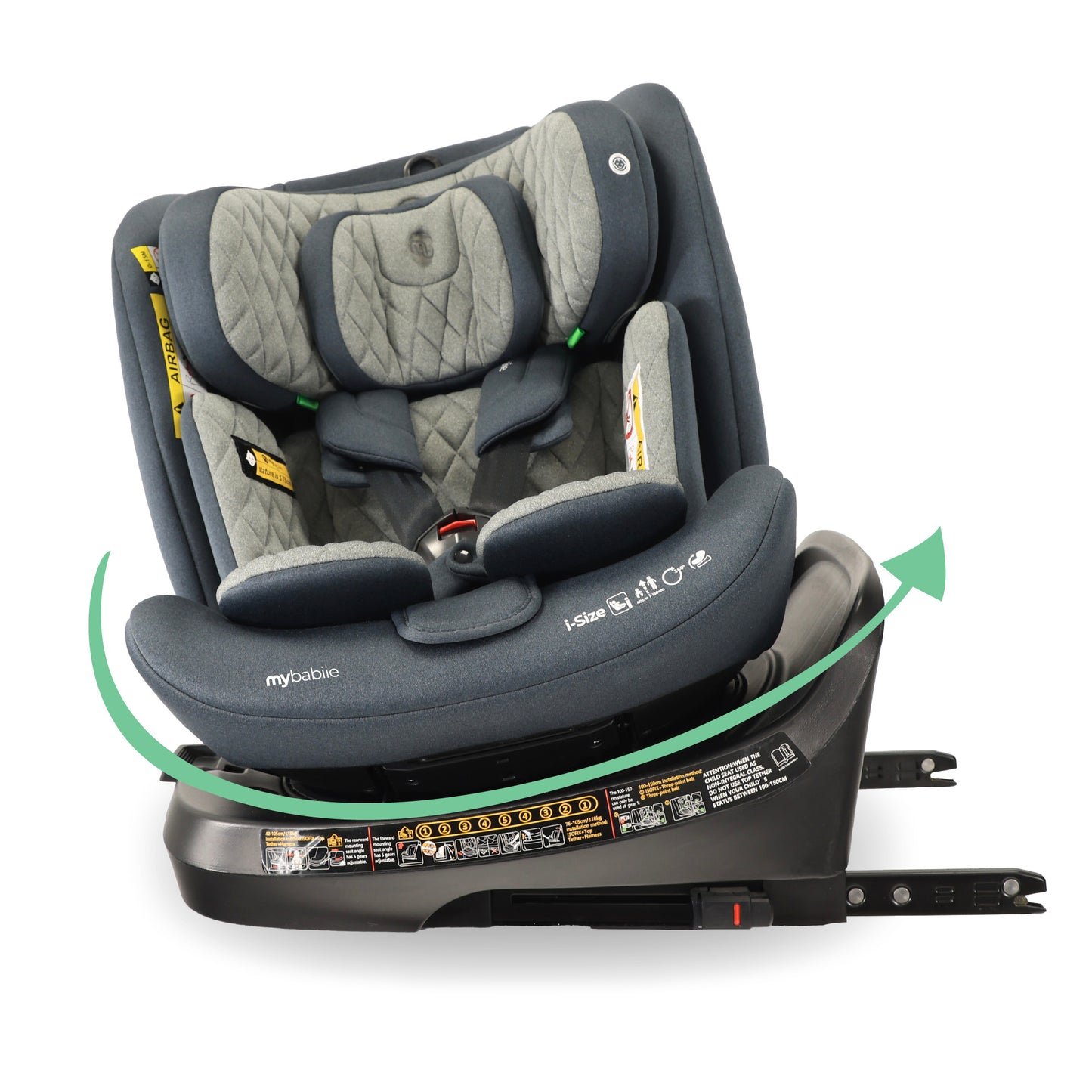 MY BABIIE MBCSSPINTT i-Size (40-150cm) Spin Car Seat - Slate Blue, Grey Melange, Black Melange