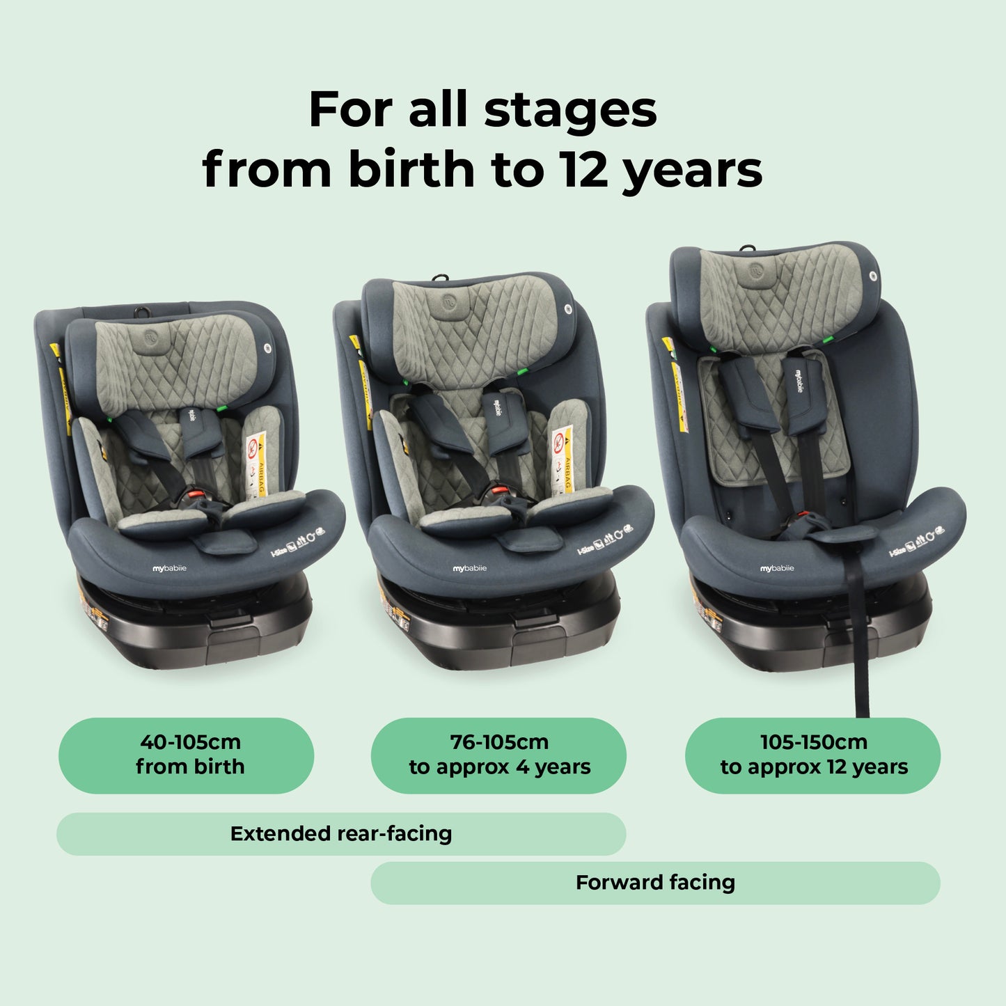 MY BABIIE MBCSSPINTT i-Size (40-150cm) Spin Car Seat - Slate Blue, Grey Melange, Black Melange