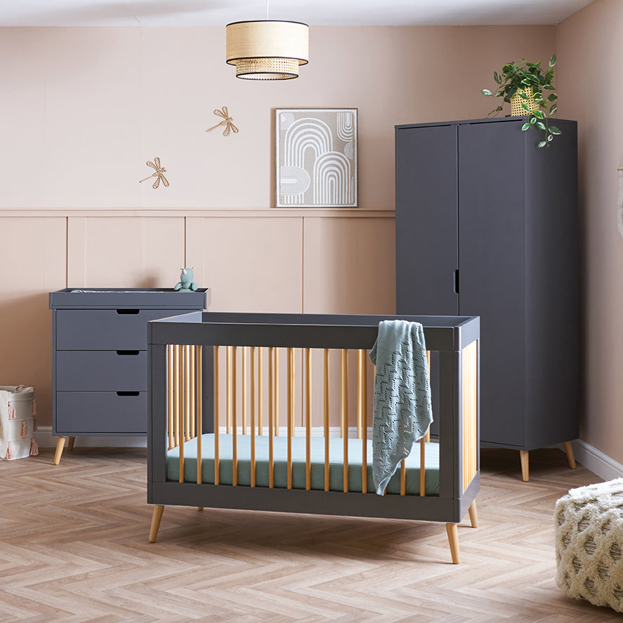 Obaby Maya Mini Scandi 3 Piece Room Set – Slate with Natural & White with Natural