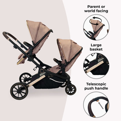 My Babiie MB33 Tandem Pushchair - available in colours Nude Giraffe, Black Leopard & Ivory