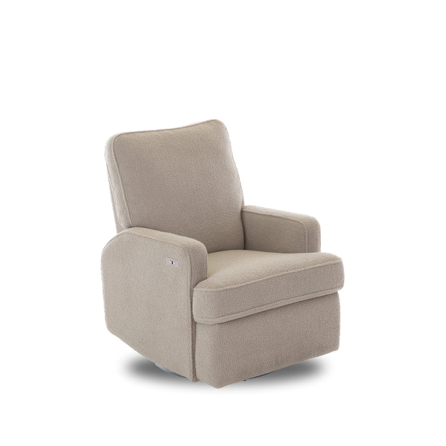 OBABY Madison Electric Swivel Glider Recliner Chair – Teddy Fabric in Ivory & Truffle