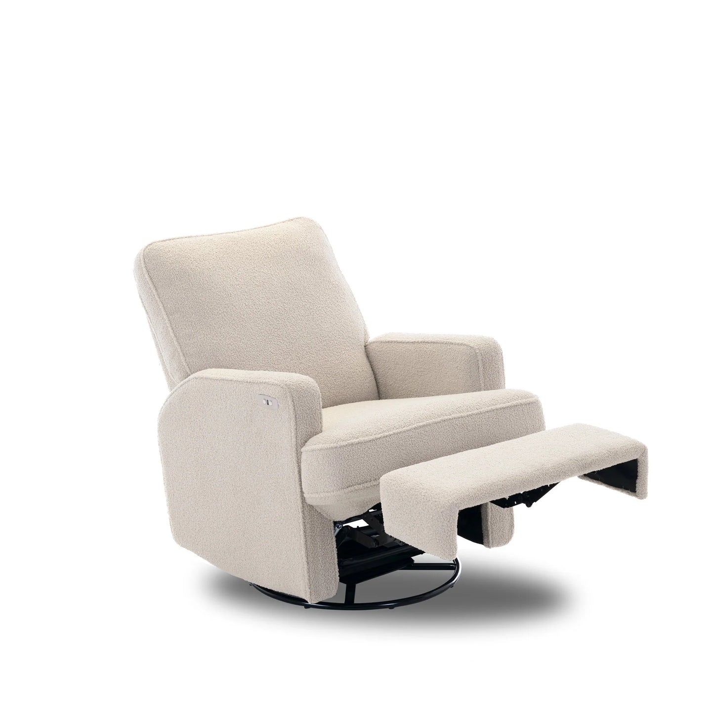 OBABY Madison Electric Swivel Glider Recliner Chair – Teddy Fabric in Ivory & Truffle