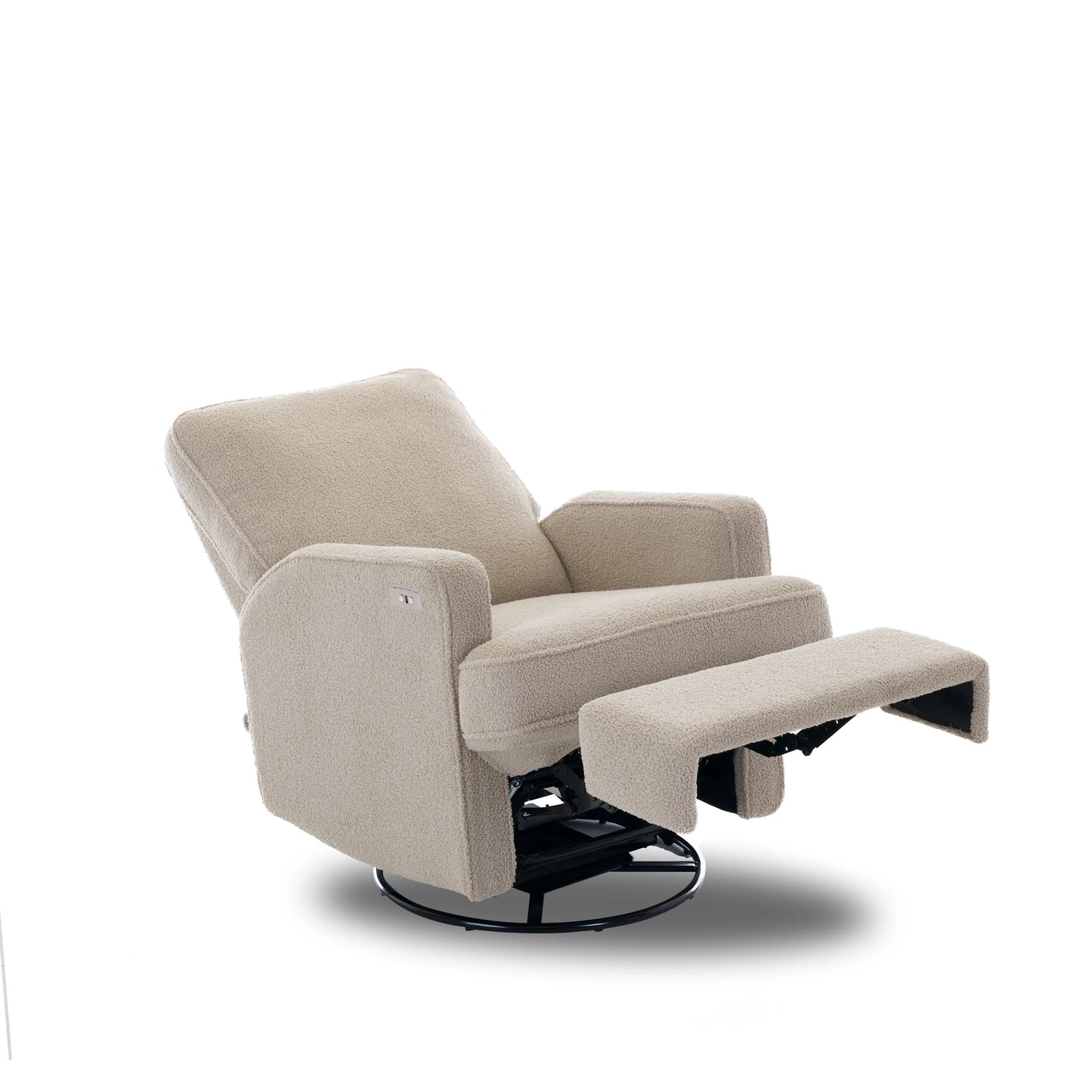 OBABY Madison Electric Swivel Glider Recliner Chair – Teddy Fabric in Ivory & Truffle