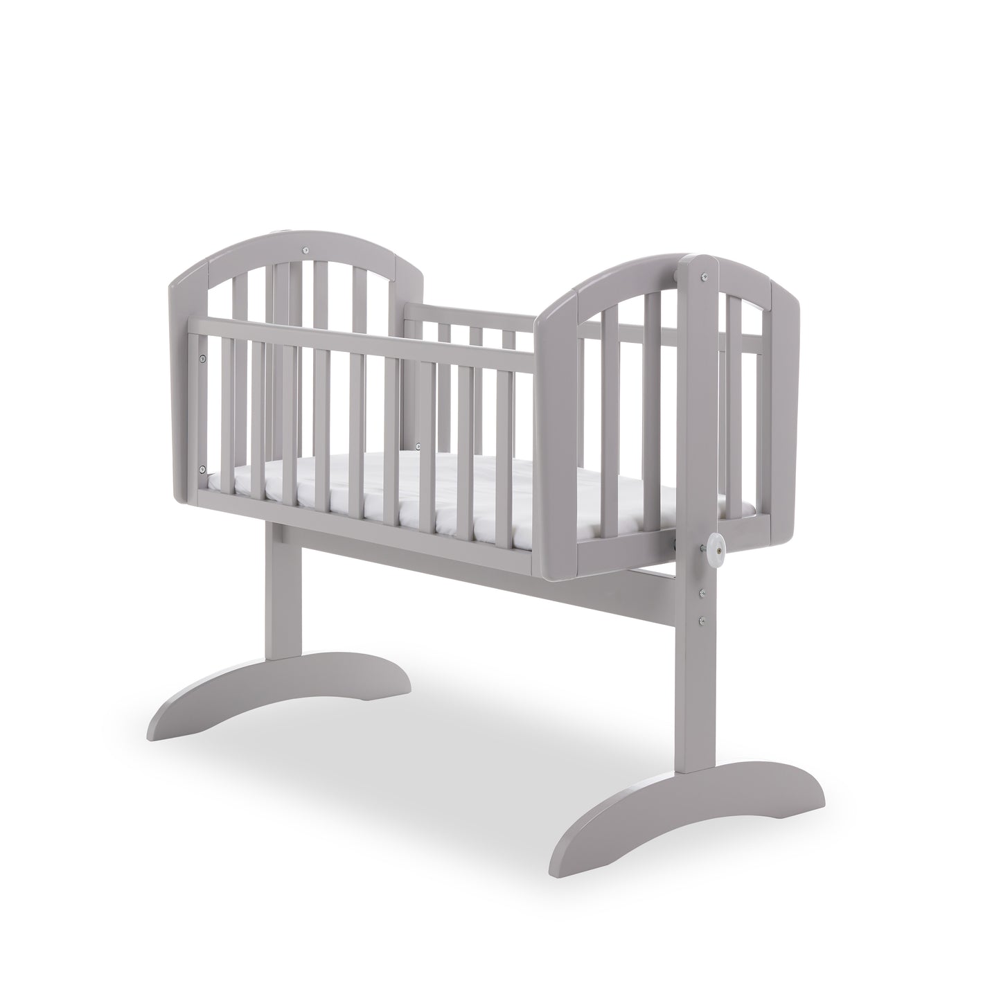 Sophie Swinging Crib + Mattress – Warm Grey & White