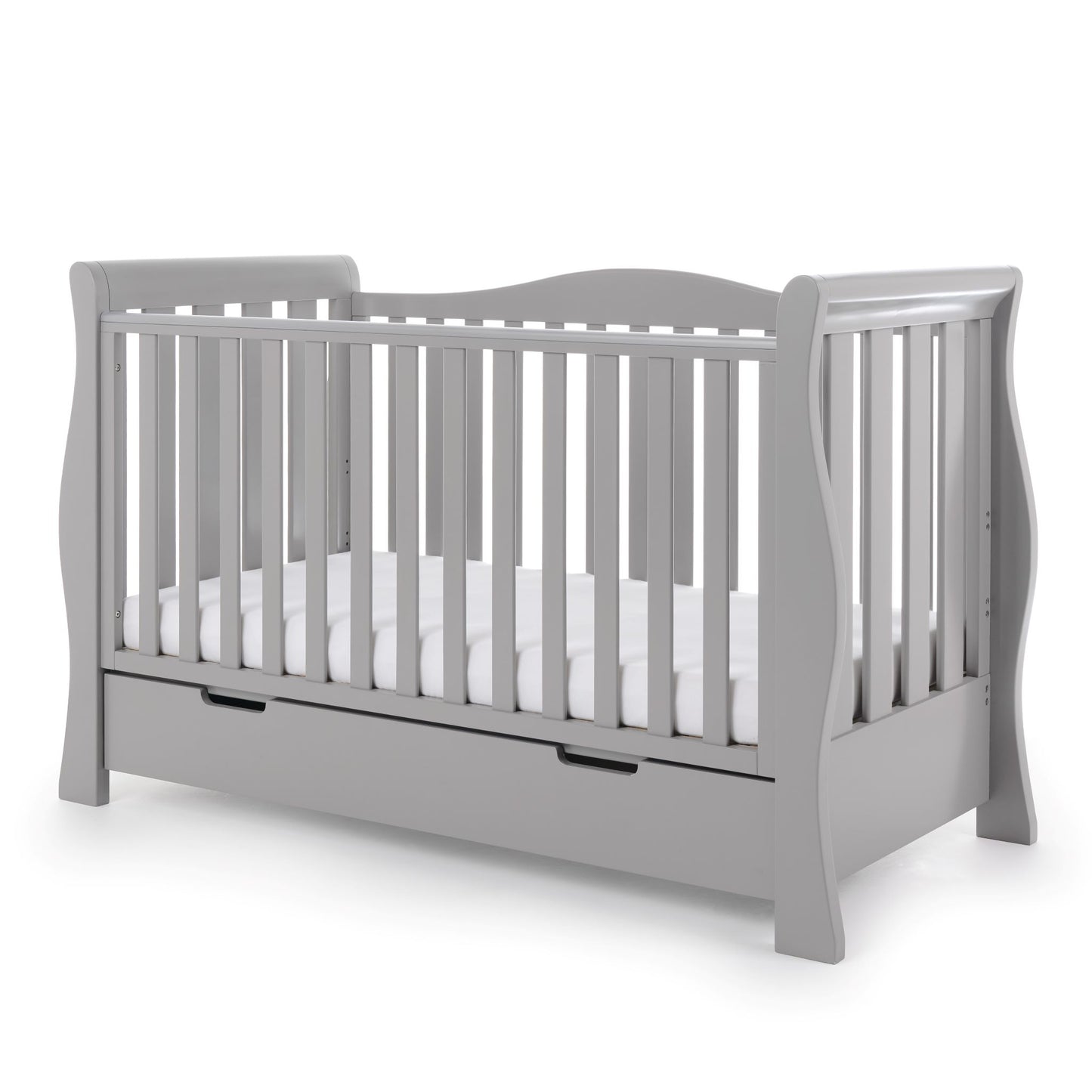OBABY Stamford Luxe Sleigh Cot Bed - available in White and Warm Grey