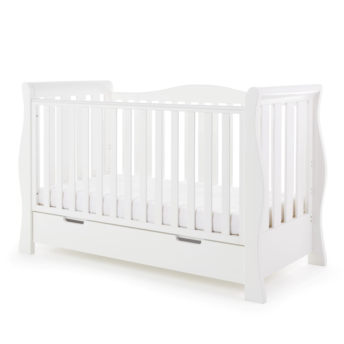 OBABY Stamford Luxe Sleigh Cot Bed - available in White and Warm Grey