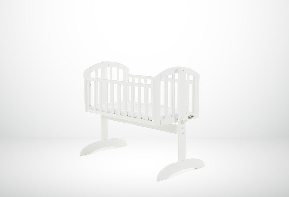 Sophie Swinging Crib + Mattress – Warm Grey & White