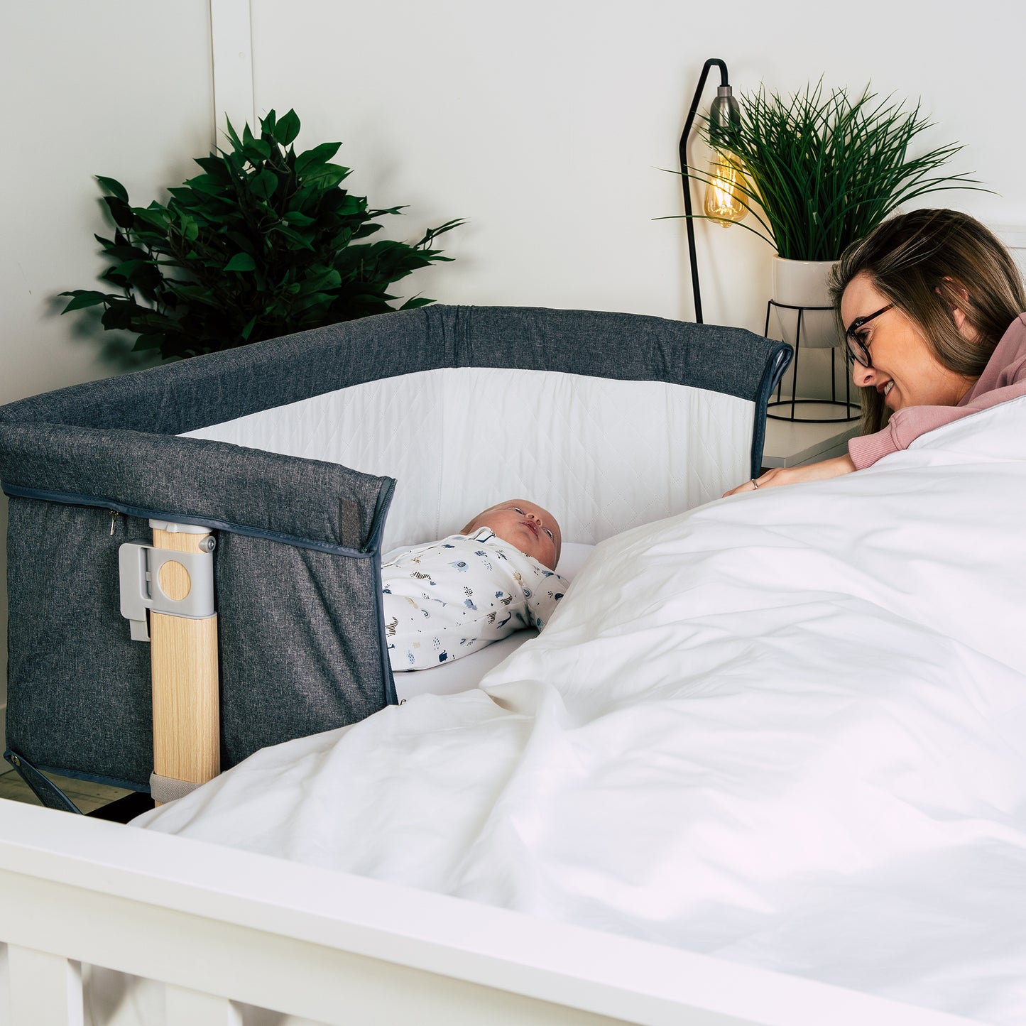 Red Kite Quiet Time Una Bedside Crib/Co Sleeper -  Grey